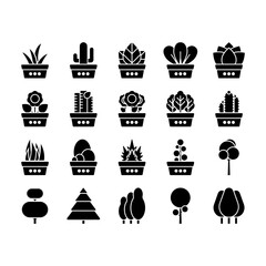 Potted plant glyph icon set image vector image