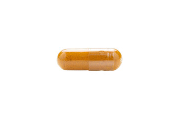 Turmeric Capsule isolated on white background with clipping path