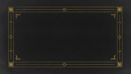 An aged paper sheet from an old book, gold and grey colors, with a frame of lines and ornaments. Retro vintage textured item, sixteen to nine ratio.
