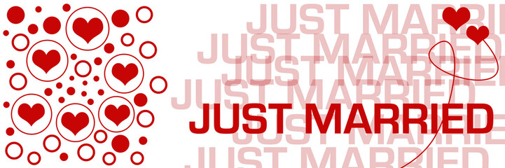 Just Married Red Hearts Circles Left Repeating Text Horizontal 