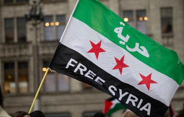Waving flag of the Syrian Arab Republic in Amsterdam. 2021 05 22