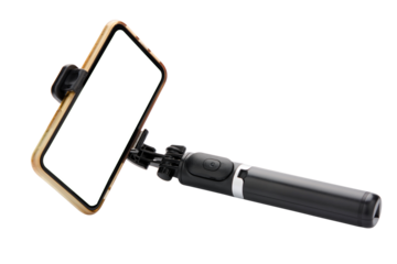 Selfie stick with smart phone isolated on white background. clipping path .