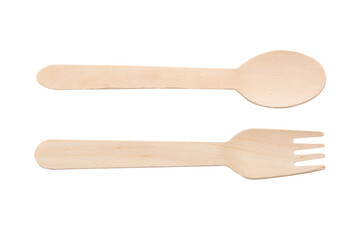 Wooden cutlery single use eco friendly . isolated on white background. with clipping path