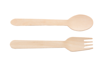 Wooden cutlery single use eco friendly . isolated on white background. with clipping path