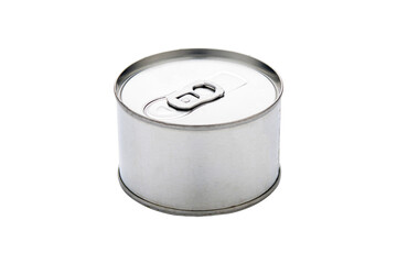 Metal Tin Can with key, canned Food. Isolated on white background with clipping path