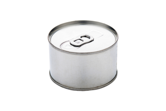 Metal Tin Can with key, canned Food. Isolated on white background with clipping path