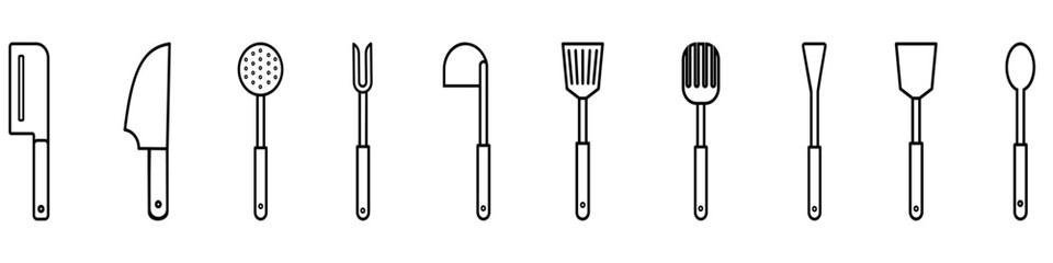 Kitchen tools icon vector set. Food preparation sign collection. Kitchen symbol or logo.