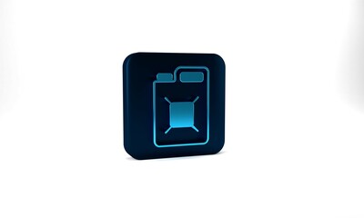 Blue Canister for gasoline icon isolated on grey background. Diesel gas icon. Blue square button. 3d illustration 3D render