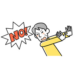 全力で拒否するシニア男性の上半身
