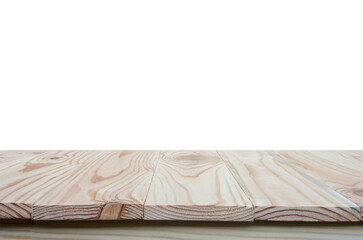 Empty wood table top isolated on white background with clipping path and copy space for display or montage your products
