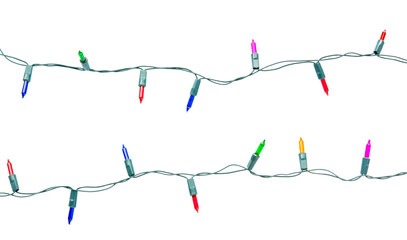 Christmas lights string isolated on white background with clipping path.