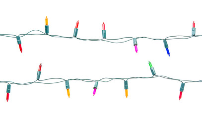 Christmas lights string isolated on white background with clipping path.