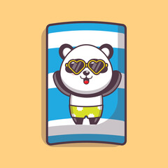 Cute panda cartoon mascot character in sunglasses sleep on beach