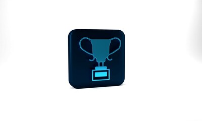 Blue Award cup icon isolated on grey background. Winner trophy symbol. Championship or competition trophy. Sports achievement sign. Blue square button. 3d illustration 3D render