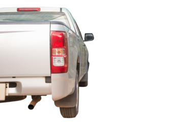 back view silver pick up truck isolated on white background with clipping path