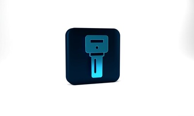 Blue Car key with remote icon isolated on grey background. Car key and alarm system. Blue square button. 3d illustration 3D render