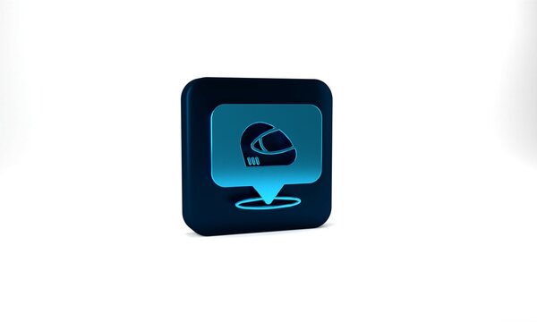 Blue Racing helmet icon isolated on grey background. Extreme sport. Sport equipment. Blue square button. 3d illustration 3D render