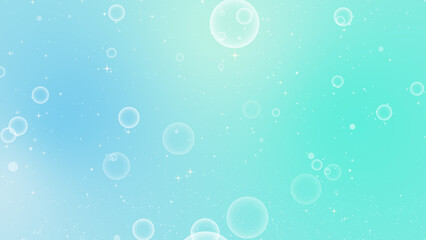 シャボン玉のパーティクルとキラキラ背景（水色）のイラスト