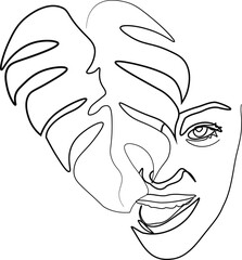 Surreal Faces Continuous line, drawing of set faces and hairstyles, fashion concept, woman's beauty, minimalist, 