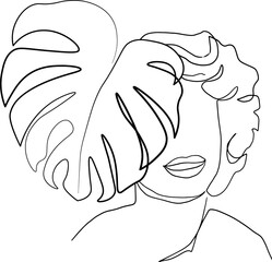 Surreal Faces Continuous line, drawing of set faces and hairstyles, fashion concept, woman's beauty, minimalist, 