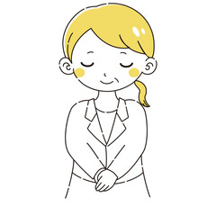 おじぎをする白衣を着たシニア女性のイラスト