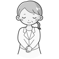 おじぎをする白衣を着たシニア女性のイラスト