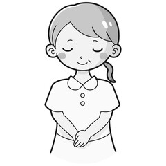 おじぎをする白衣を着たシニア女性のイラスト