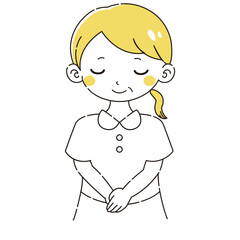 おじぎをする白衣を着たシニア女性のイラスト