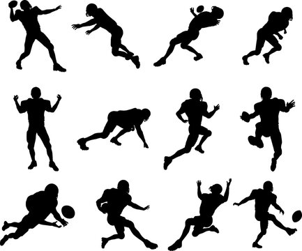 A set of highly detailed high quality American football player silhouettes
