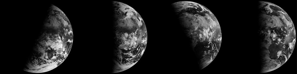 Earth's Seasons, Equinoxes and Solstices from Space, Black and White World Satellite Image. The Earth's solstice, winter summer solstice, spring fall equinox. Elements of this image furnished by NASA. - obrazy, fototapety, plakaty