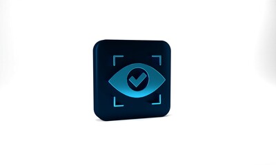 Blue Eye scan icon isolated on grey background. Scanning eye. Security check symbol. Cyber eye sign. Blue square button. 3d illustration 3D render