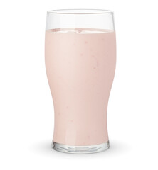 Glass of fresh milk strawberry yogurt isolated on white