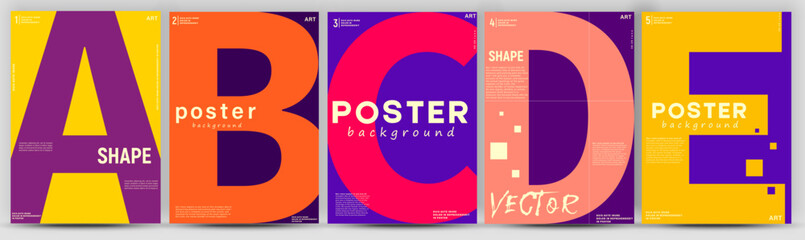 Creative fashionable poster design. Letters A,B,C,D,E. Alphabet. Template poster, banner, magazine mockup.