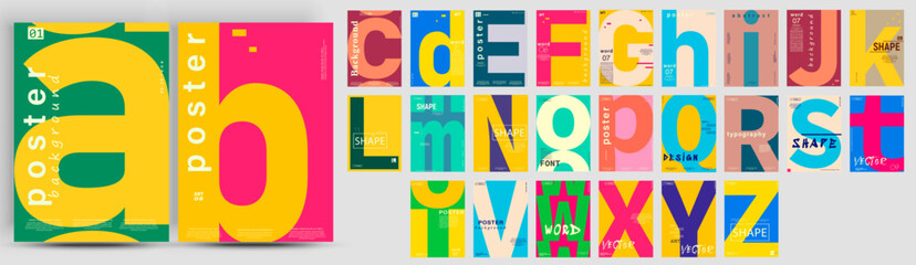 Mega collection of posters. Creative fashionable poster design. Letters. Alphabet. Template poster, banner, magazine mockup.