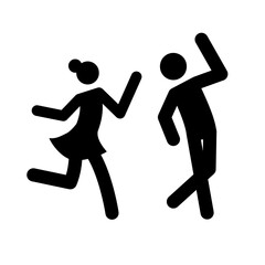 Dance couple stick figure icon. Black ballroom pictogram waltz, tango dancing man and woman. Vector illustration.
