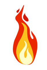 Fire icon isolated on white background Stylized flame element in red, orange and yellow colours Vector illustration in flat cartoon style