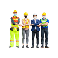 Engineer and worker team with handshake, foreman in hardhat, job and occupation concepts