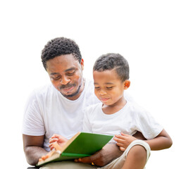 Father's day, father and son reading a book