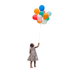 Little kid girl with balloons, African American girl holding air balls