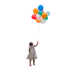 Fotobehang Little kid girl with balloons, African American girl holding air balls © JU.STOCKER