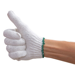 Hand in glove showing thumbs up