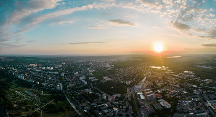 Aerial drone view of Chisinau at sunset, Moldova