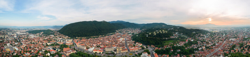 Fototapeta na wymiar Aerial drone panoramic view of Brasov, Romania