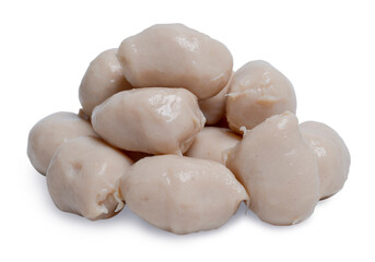 Front view Raw fresh pork meatballs on white background.