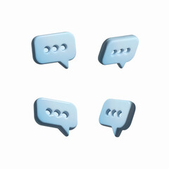 Set of four 3D speech bubble icons, blue speech 3d icons