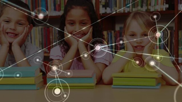 Animation of network of connections over diverse school children with books