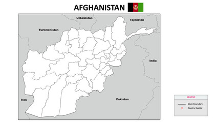 Obraz premium Afghanistan Map. State and district map of Afghanistan. Political map of Afghanistan with outline and black and white design.
