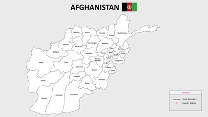 Afghanistan Map. State and district map of Afghanistan. Administrative map of Afghanistan with district and capital in white color.