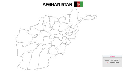 Afghanistan Map. State and district map of Afghanistan. Political map of Afghanistan with outline and black and white design.
