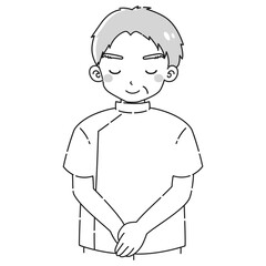 おじぎをする白衣を着たシニア男性のイラスト